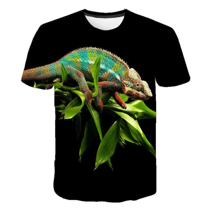 Reptile Lizard Graphic T-Shirt For Men Chameleon 3D Printed T Shirts Summer Casual Street O-Neck Oversized Short Sleeves Tees