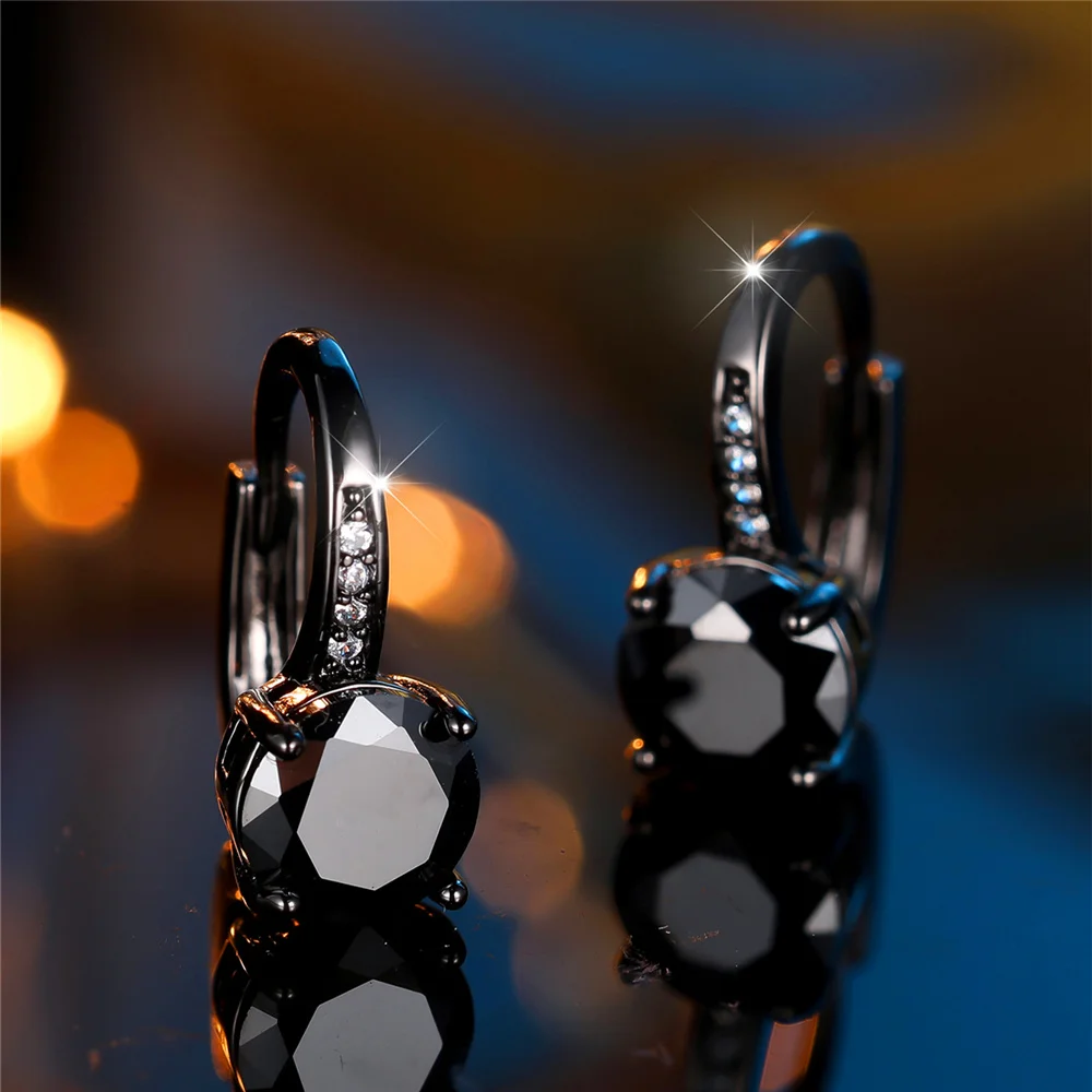 Trendy Crystal Female Small Zircon Stone Round Hoop Earrings Vintage Black Gold Color Wedding Jewelry For Women