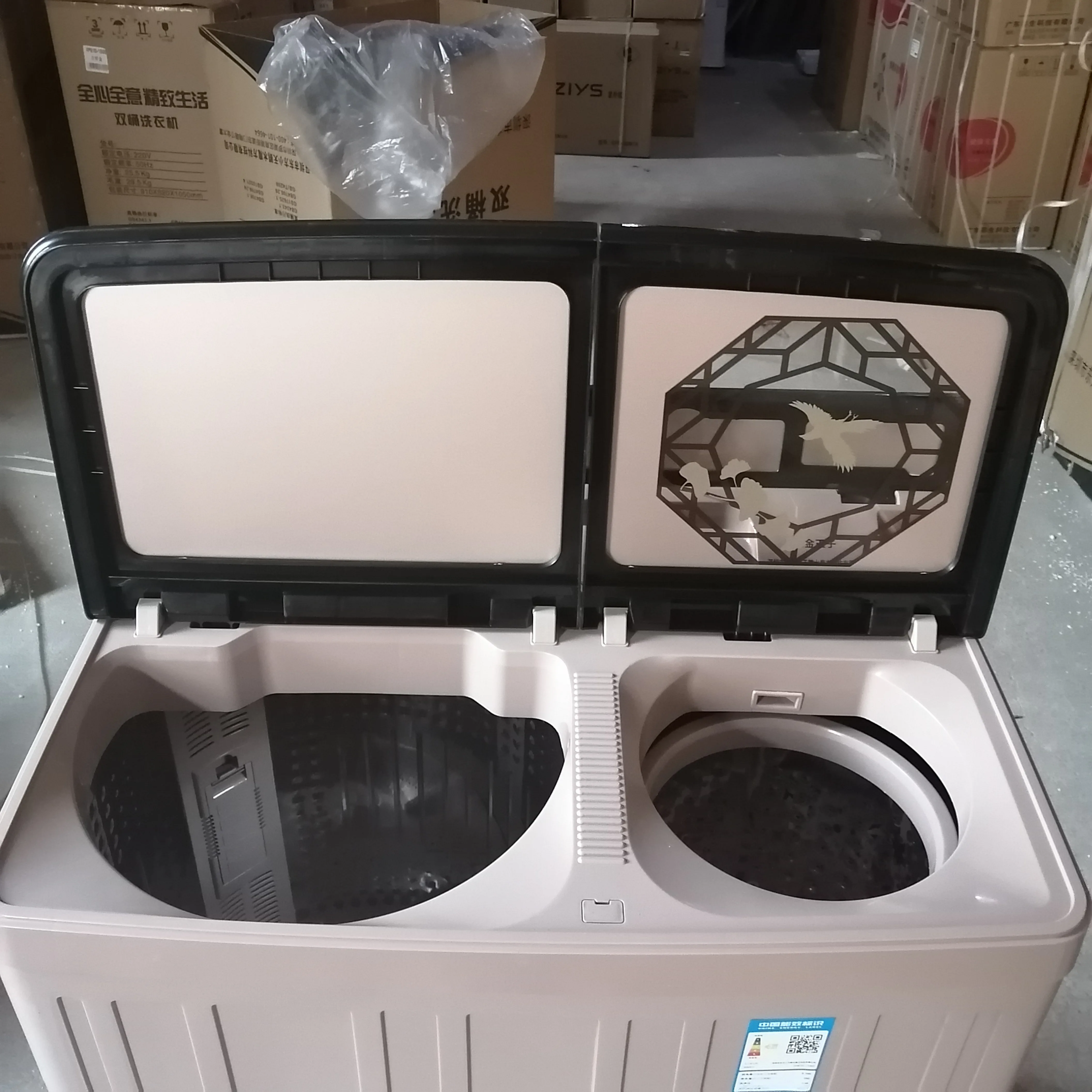 15kg Gold Powder Household Semi-automatic Double Bucket Washing Machine to Wash and Dry Large Capacity Stainless Steel Bucket