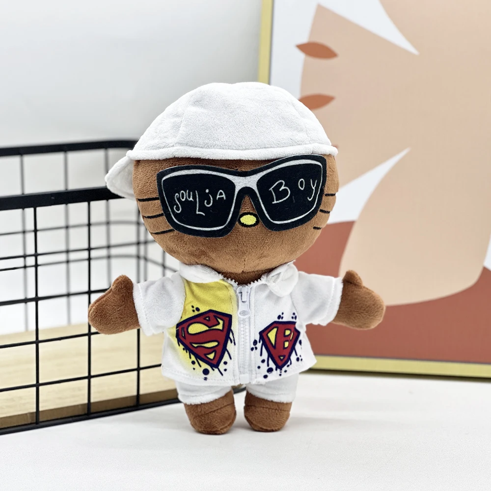 Hello Kitty Soulja Boy Plush Doll with White Casual Suit Clothes Plush Toy Figure Stuffed Toys Boys Girls Fans Collect Gifts