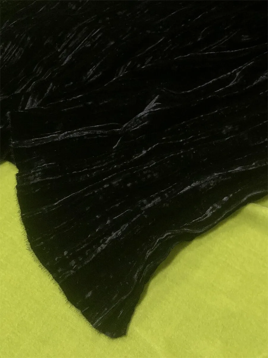 Solid Black Crushed Silk Velvet Designer Fabric Draping Silk for Autumn Dress Projects, Material for Seasonal Wardrobes