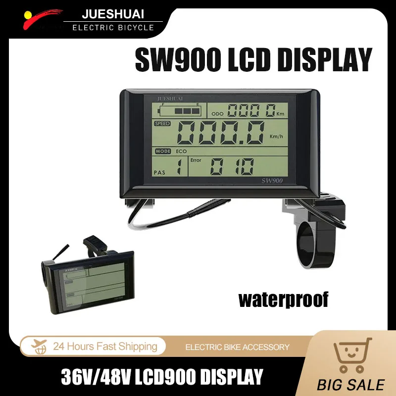 

36 В 48 В SW900 ЖК-дисплей для электрического велосипеда, водонепроницаемый измеритель скорости, запись пробега для электрического велосипеда, аксессуары для электронного велосипеда