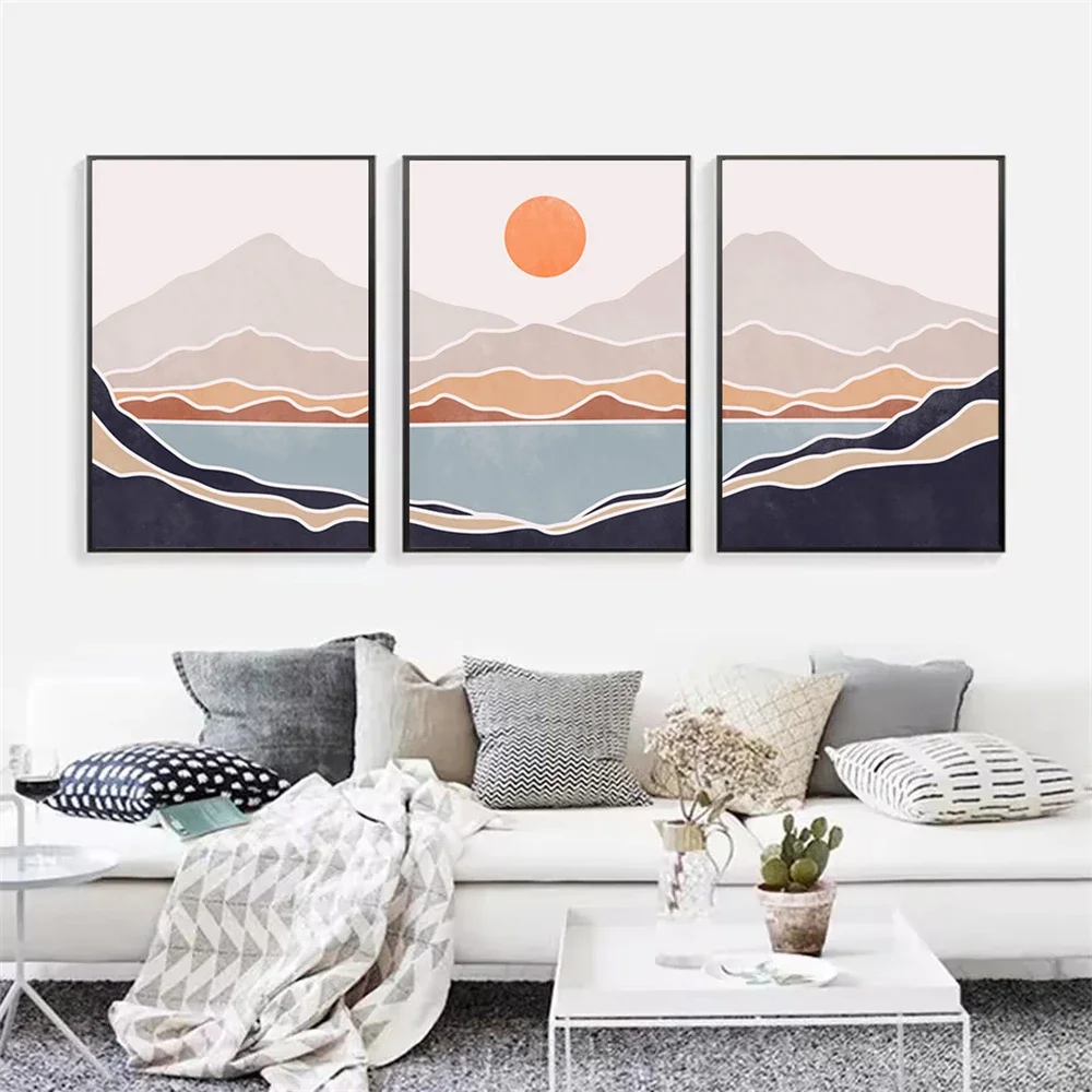 

Boho Orange Sun Canvas Poster Painting Mid Century Abstract Retro Wall Art Print Bohemia Picture Modern Living Room Home Decor