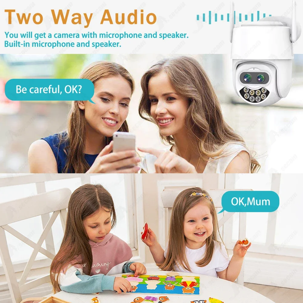 8MP PTZ WiFi Camera Dual Lens Auto Tracking Ai rilevamento umano CCTV Video telecamera di sorveglianza esterna telecamere IP di sicurezza ICSee