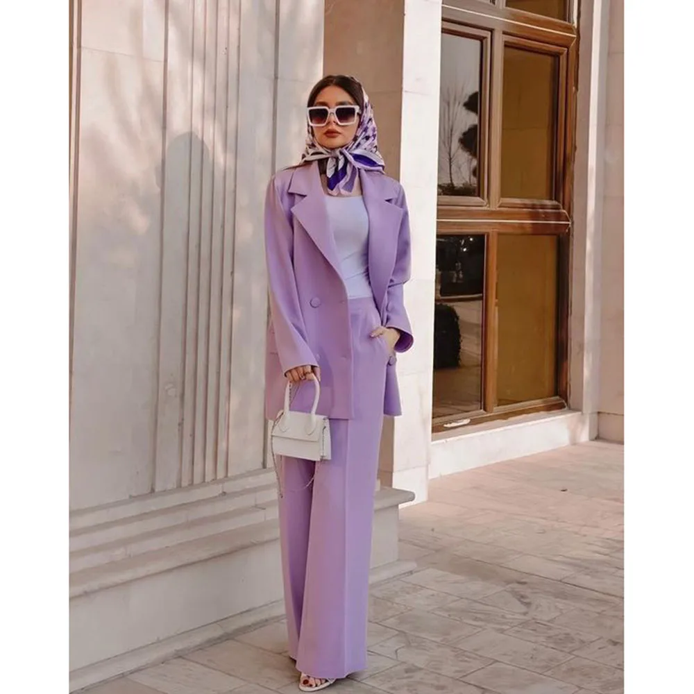 Classy New in Matching Blazers Sets for Women Purple 2 Pieces Jacket Pants Female Clothing Office Banquet Party Lady's Costume