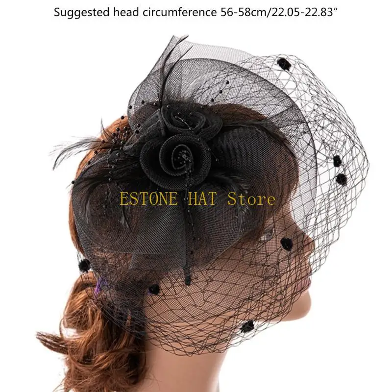49MF ALEGANT FASCINATOR HAT HAPBOX HAT للنساء كوكتيل شاي حفلة رئيسية رائعة رائعة لحفل الزفاف