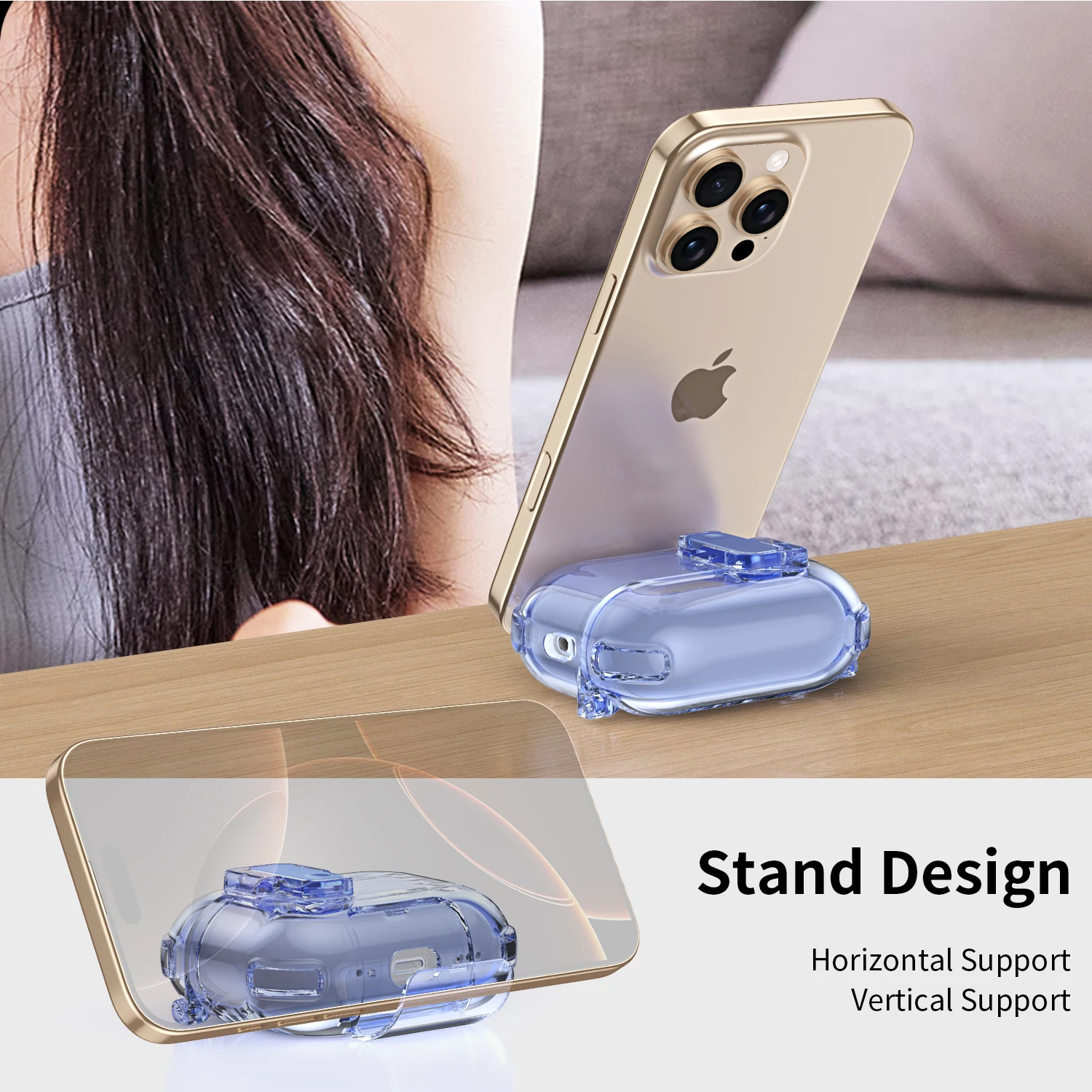 Hülle für 2026 AirPods 5/4, transparent mit Schlüsselanhänger, Telefonständer, weiche TPU-Skins, niedliche Kopfhörerhülle für AirPods Pro 3/Pro 4 – Detail 5