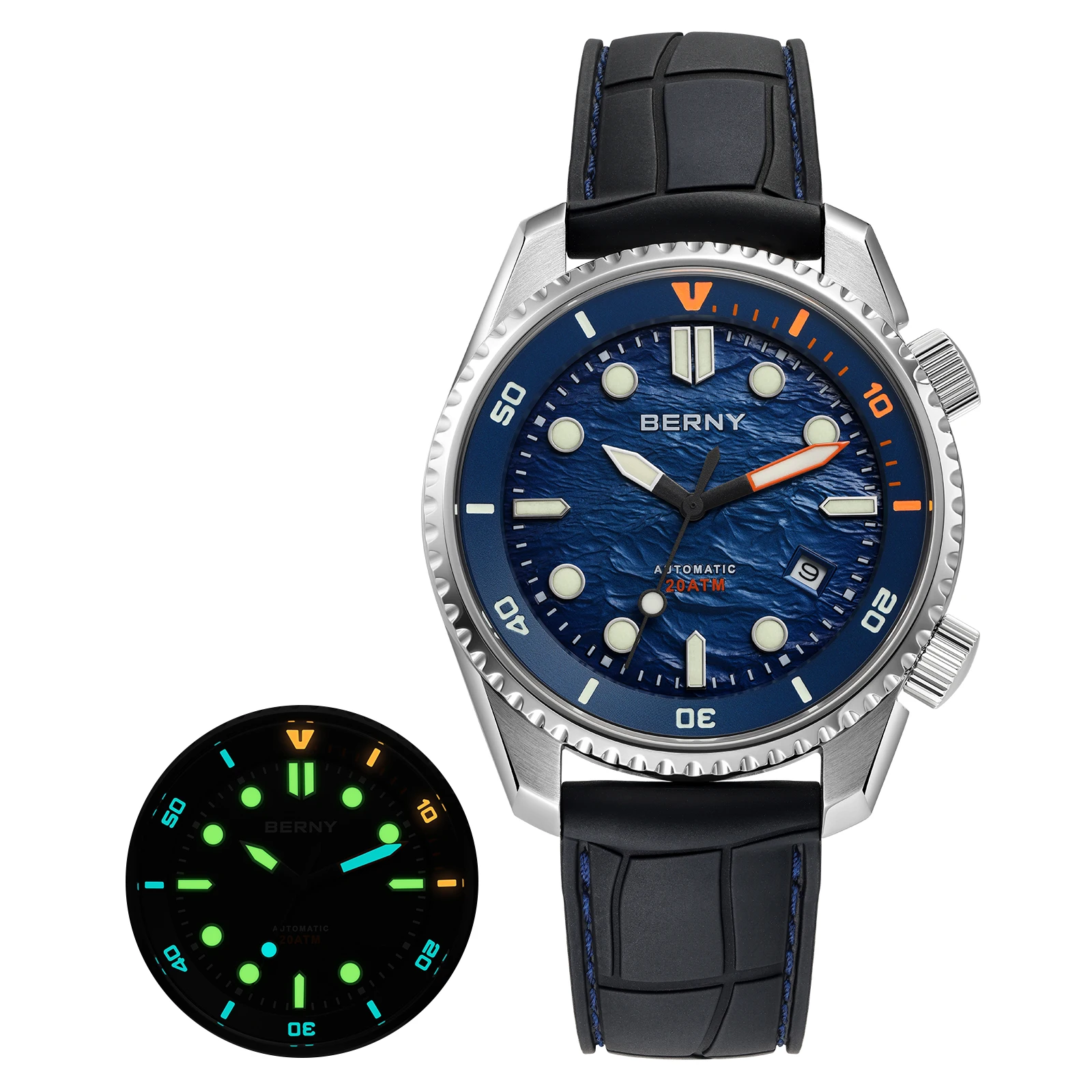 BERNY Diver Automatische Horloges heren Luxe Saffier 316L Roestvrij Staal Mechanisch Horloge 42MM 200M Waterdicht Duiken Mannen Horloge