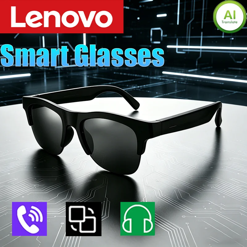 

Lenovo Smart Glasses Bluetooth Call Music Control Wireless Fashion Earbuds Earbuds for Men Women Outdoor Sports Sunglasses New