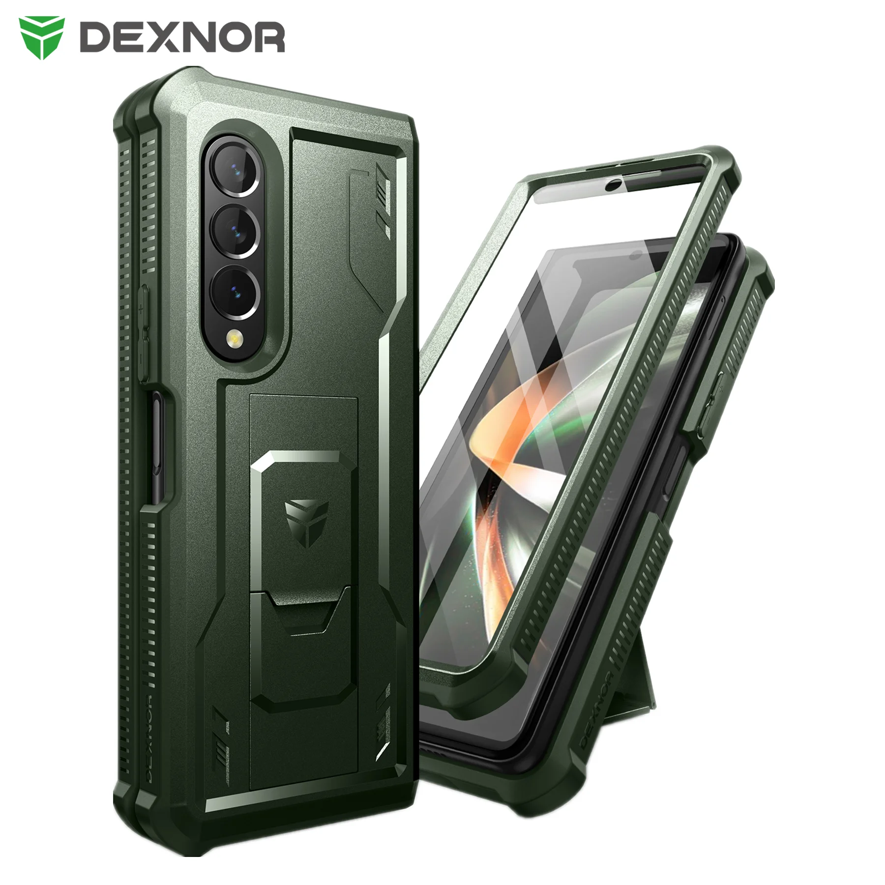 Bracket Case for Samsung Galaxy Z Fold 4 Military-Grade Full-Body Shockproof Rugged Bumper Cover with Built-in Screen Protector