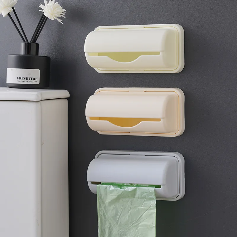Caja de almacenamiento de bolsas de basura, dispensador de soporte para bolsas de comestibles montado en la pared, contenedor de bolsas de plástico para cocina y baño
