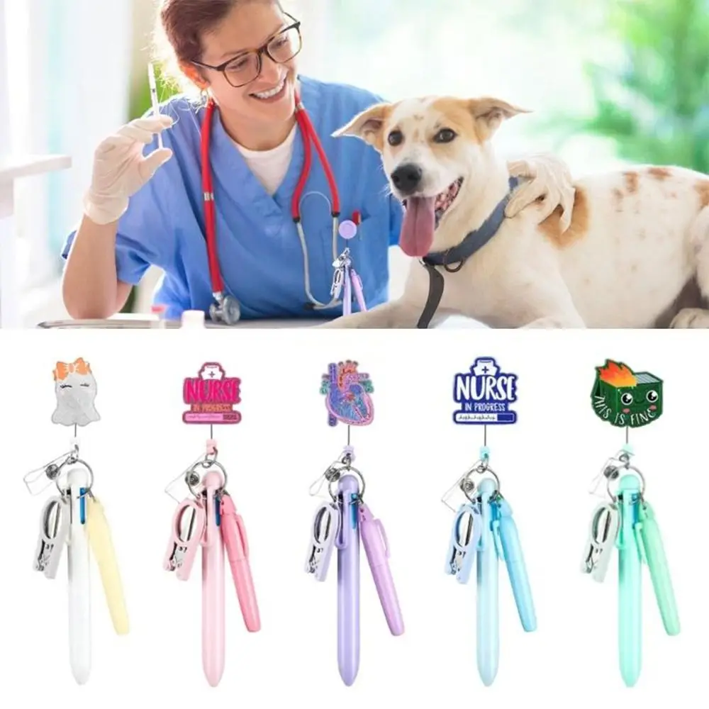 Gift Retractable Nurse Pen Pack Lanyard Keychain Durable Nurse Badge Set Portable ID Badge Reels