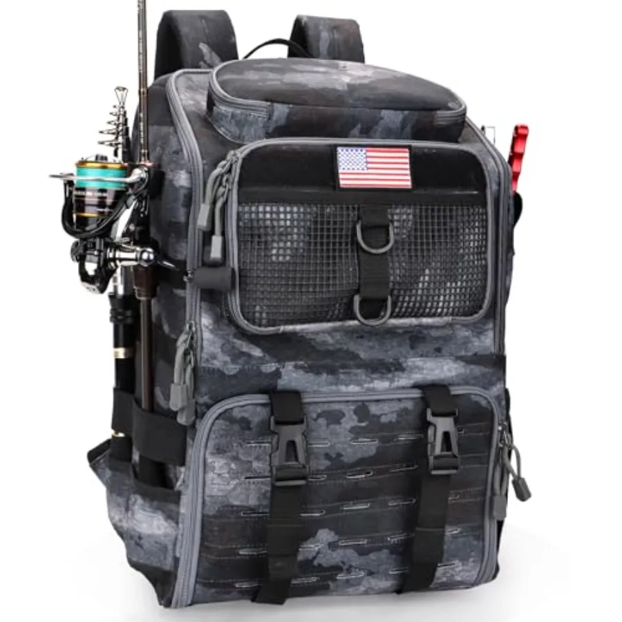 

Fishing Backpack with Rod Holders 42L Large Tackle Bag for Men Waterproof Polyester Black Ultimate Gear Storage