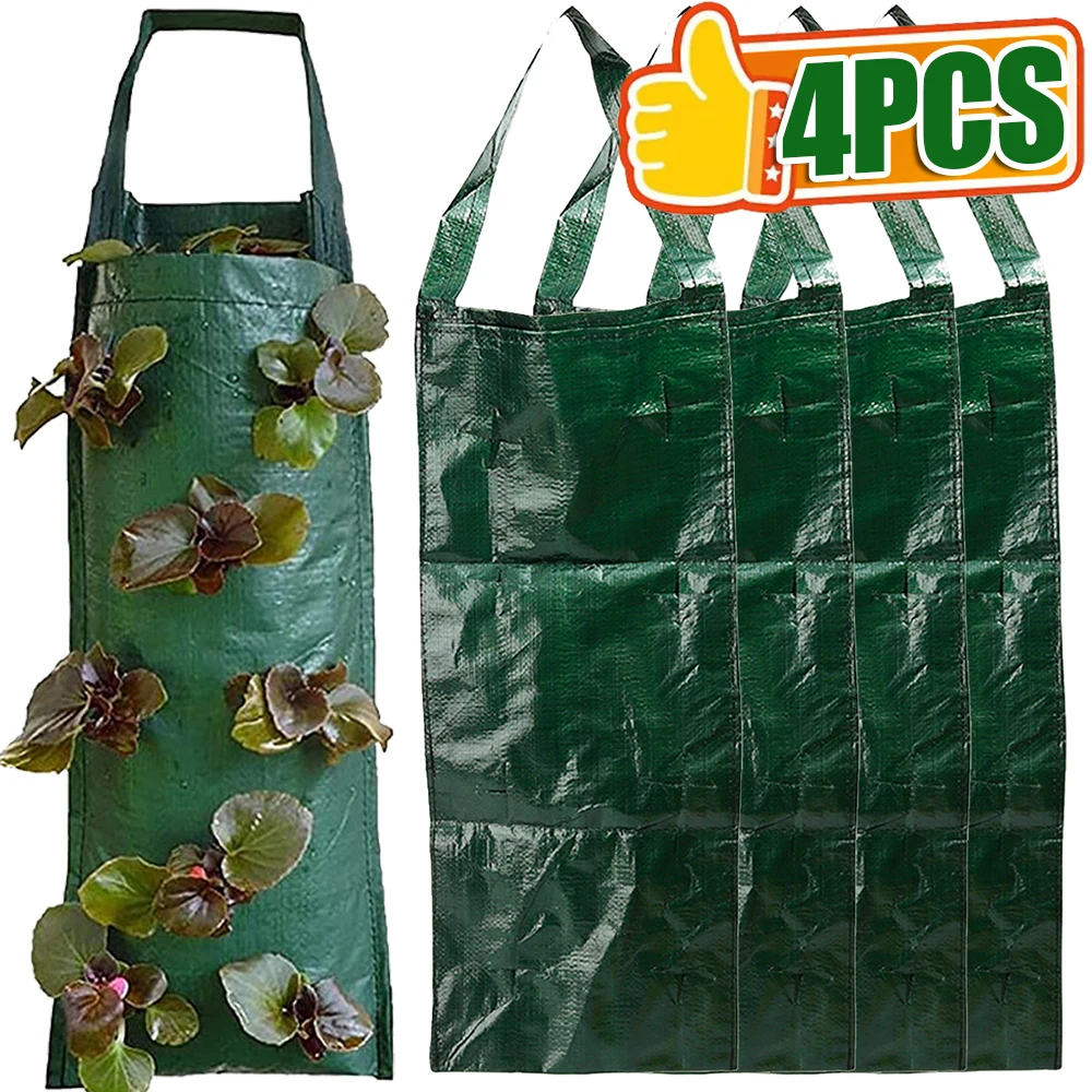 Bolsa colgante para cultivo de plantas, macetero de plántulas de Compost para exteriores, suministros para véranda de jardín, cultivo de frutas y fresas con múltiples bolsillos, 1/4 Uds.