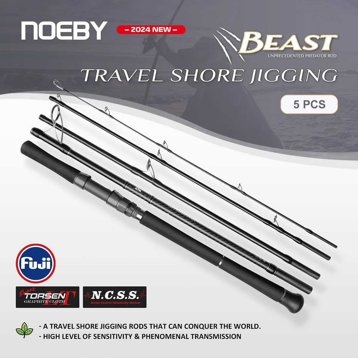 Noeby 5 sections Beast Travel Shore Jigging Fishing Rod 2.7m 2.9m 10kg Drag Lure 80g Fuji Set Boarding Spinning Rods Fishing Rod