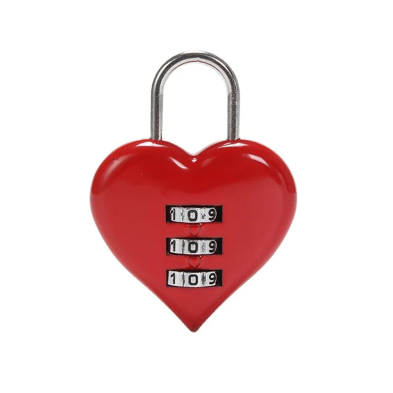 Love Combination Lock Wedding Festive Small Gift Heart-Shaped Lock 3-Digit Password Zinc Alloy Red Heart Love Padlock Wholesale