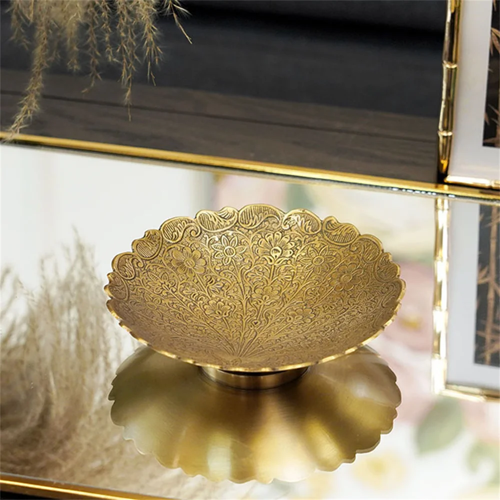 Brass Jewelry Tray Earrings Necklaces Trinket Watch Key Display Stand Veggie Fruit Snacks Organizer Tray Round Home Party Decor