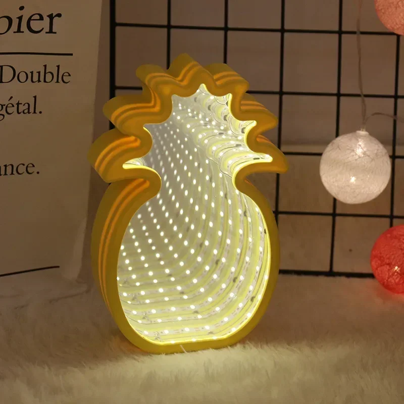 Lámpara de modelado de túnel con efecto 3D, luz LED nocturna de espejo, alimentado por batería, mesita de noche, Creat Heart, Cloud Flower, regalo de cumpleaños