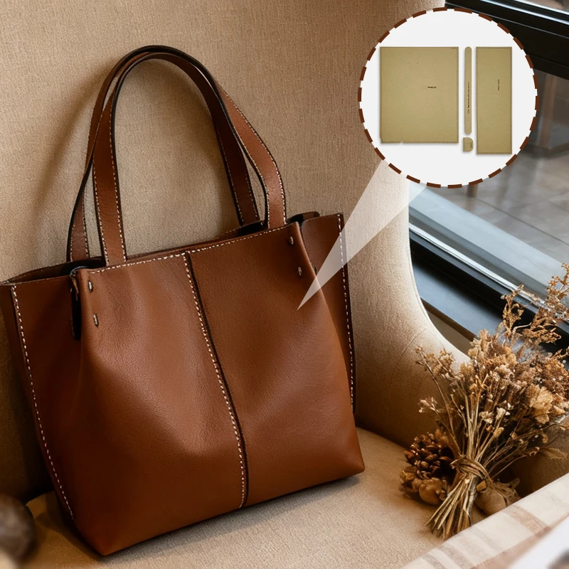 YOMDID 4PCS Handmade Leather Shoulder Bag Commuter Bag Design Sewing Pattern Template DIY Tote Bag Making Kraft Paper Template view 4