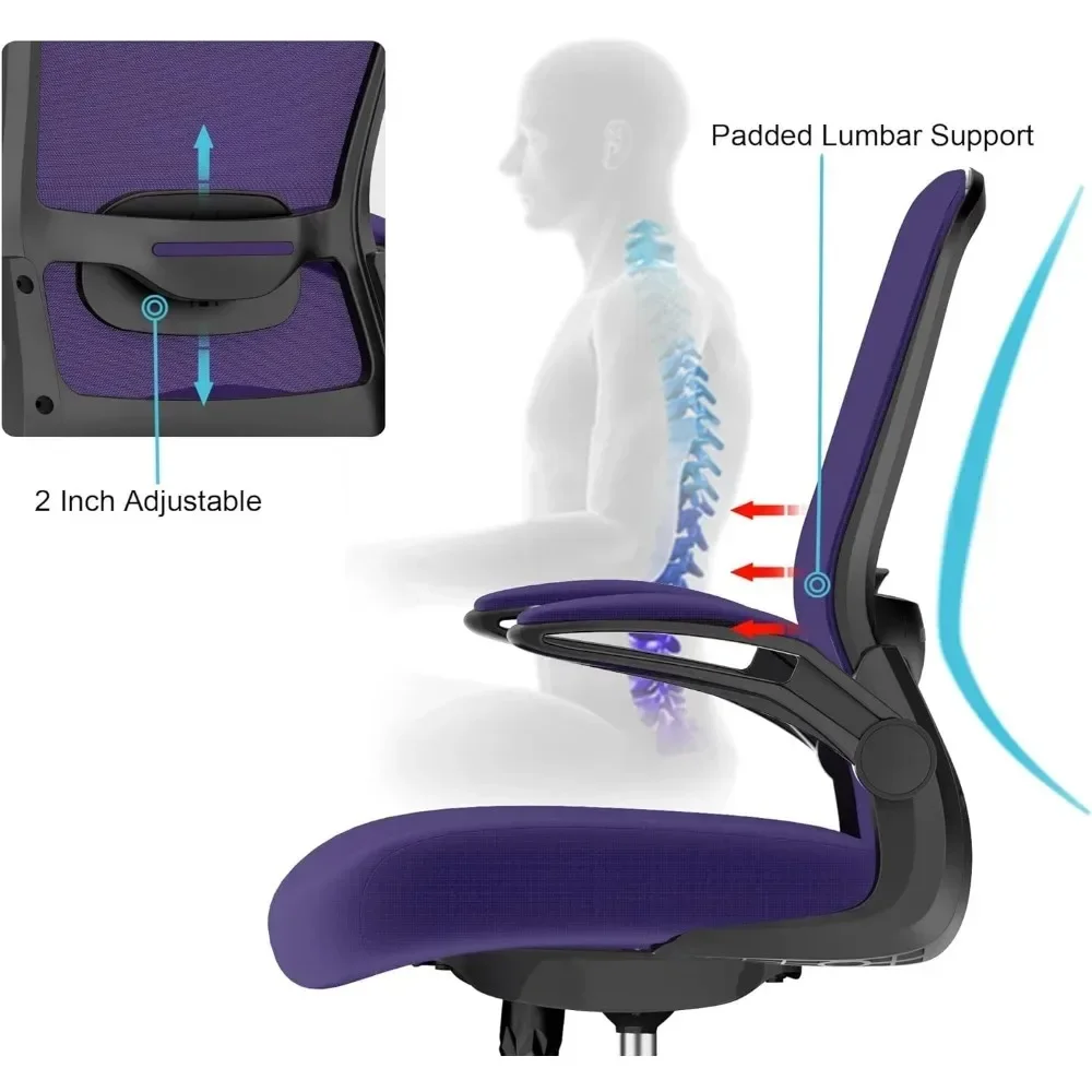 Ergonomic Desk Chair with Adjustable Lumbar Support High Back Mesh Computer Chair with Flip-up Armrests Passed Task Chairs