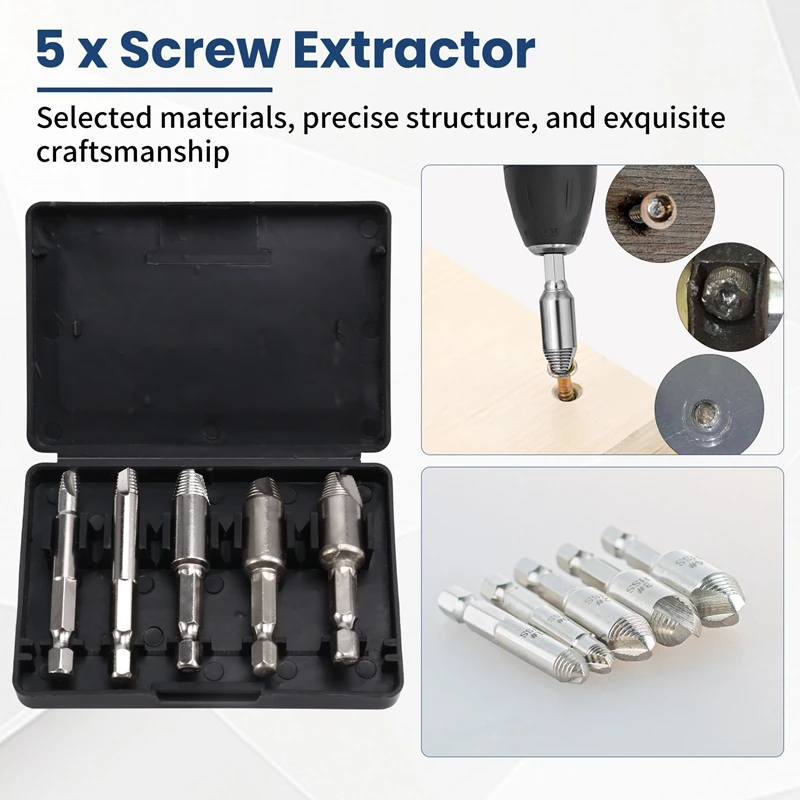 A23T 5Pcs Damaged Screw Extractor Drill Bit Set, High Speed Steel Easy Out Broken Screw Remover Bolt Tool