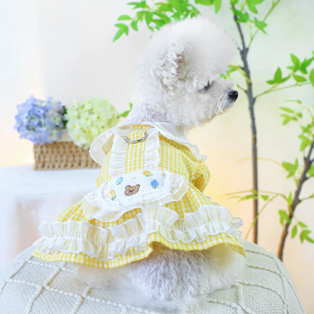 1PC Pet Clothing Cat Spring/Summer Breathable Yellow Plaid Countryside Style Princess Dress Suitable for Small and Medium Dogs