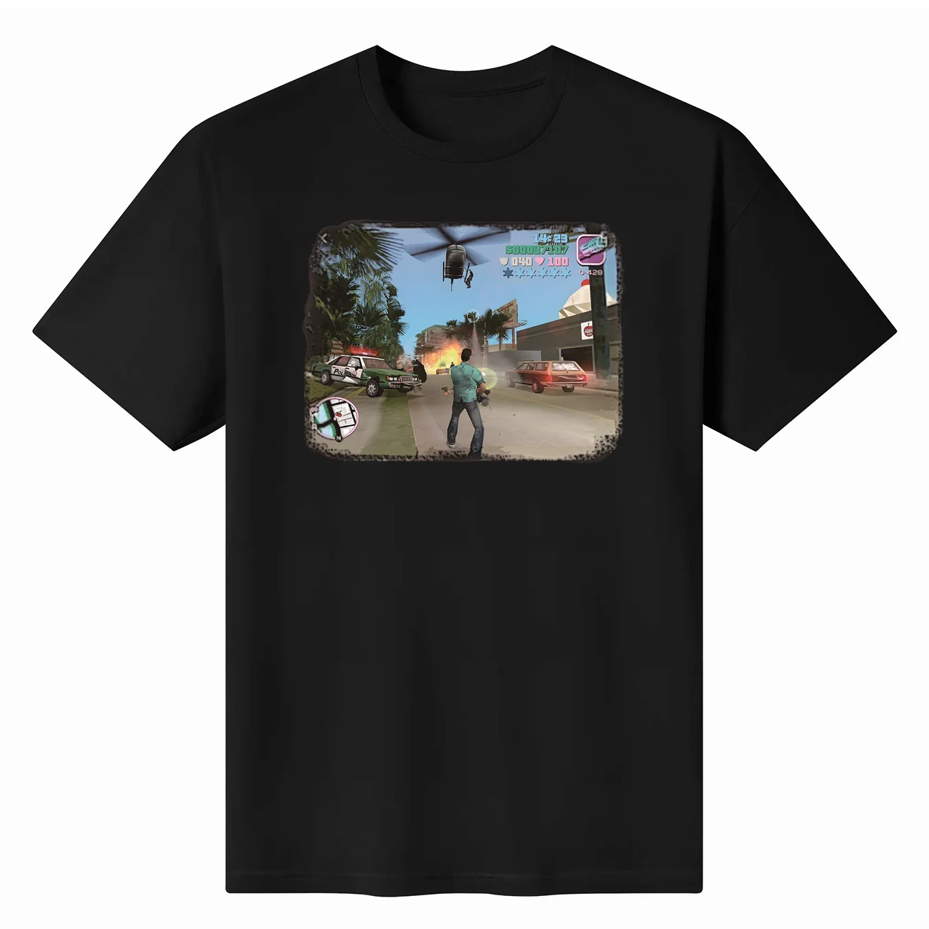 2024 New Fashion GTA Vice City Helicopter Scene Official Video Game Merchandise Tees Y2K Tops Unisex Summer Short Sleeve