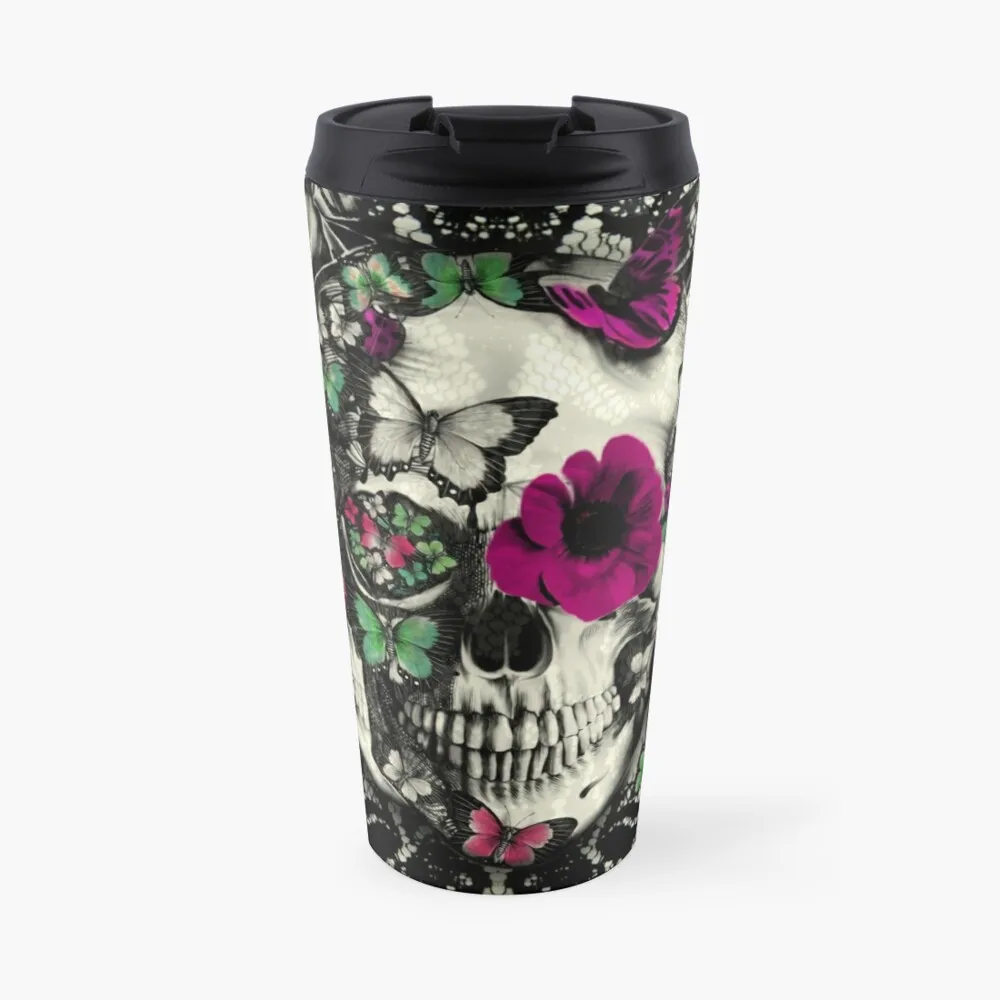 

Victorian Gothic Lace skull Travel Coffee Mug Thermal Glass For Coffee