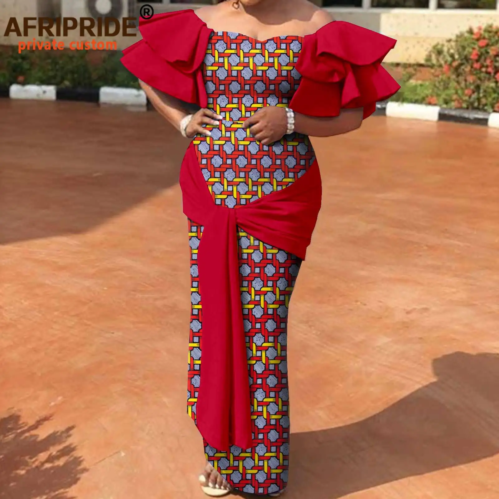African Dresses for Women Strapless Off Shoulder High Waist Maxi Dress Print Attire Dashiki Outfits Elegant Fashion A2225003
