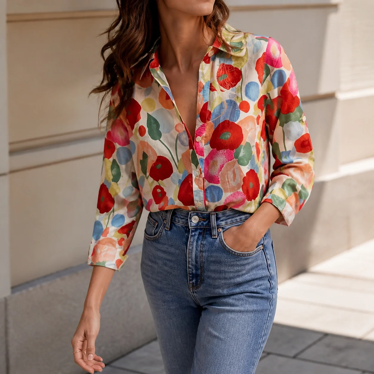 Chemisier 3D à manches longues coupe classique élégant pour femme, longueur standard, construction tissée, style cardigan ouvert sur le devant