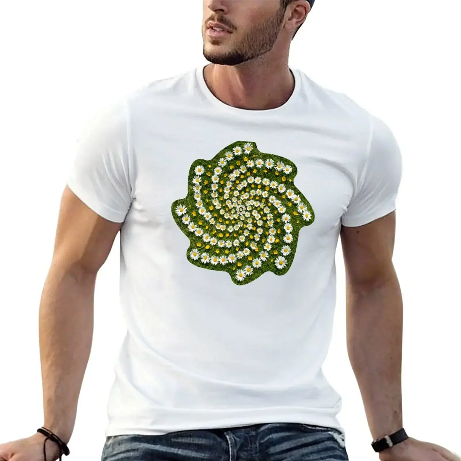 

Cosmic Abundance - Springtime Daisy and Buttercup Mandala T-Shirt oversizeds graphic tee shirt men t shirt