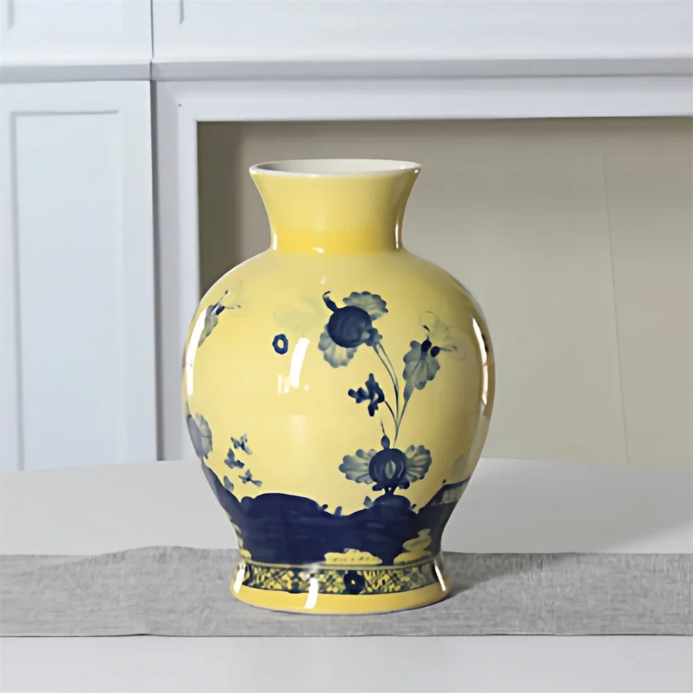 Nuevo jarrón de cerámica Retro estilo chino, adornos de flores porcelana azul y blanca, decoración del hogar, florero