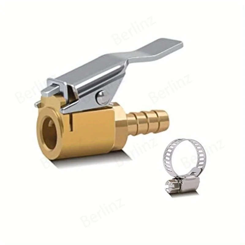 Tire Air Clamp with Clamp, Brass Air Clamp Open Flow Lock Hose End for Compressor Pump Hose Repair