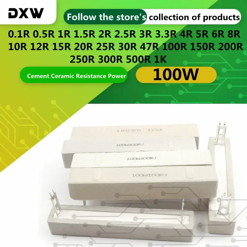 

1PCS 100W Cement Ceramic Resistance Power 0.1 0.5 1 1.5 2 2.5 3 3.3 4 5 6 8 10 12 15 20 25 30 47 100 150 200 250 500 1K Ohm 5%
