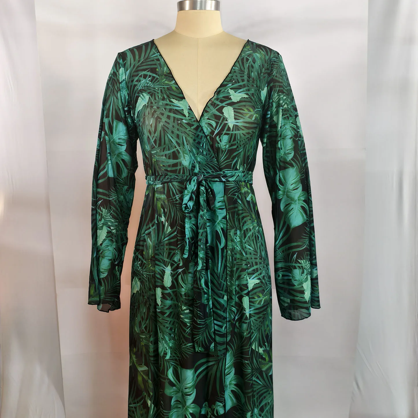 

LENITIVE FASHION: Длинное пляжное платье с поясом из сетчатой ткани с принтом, 1 шт.