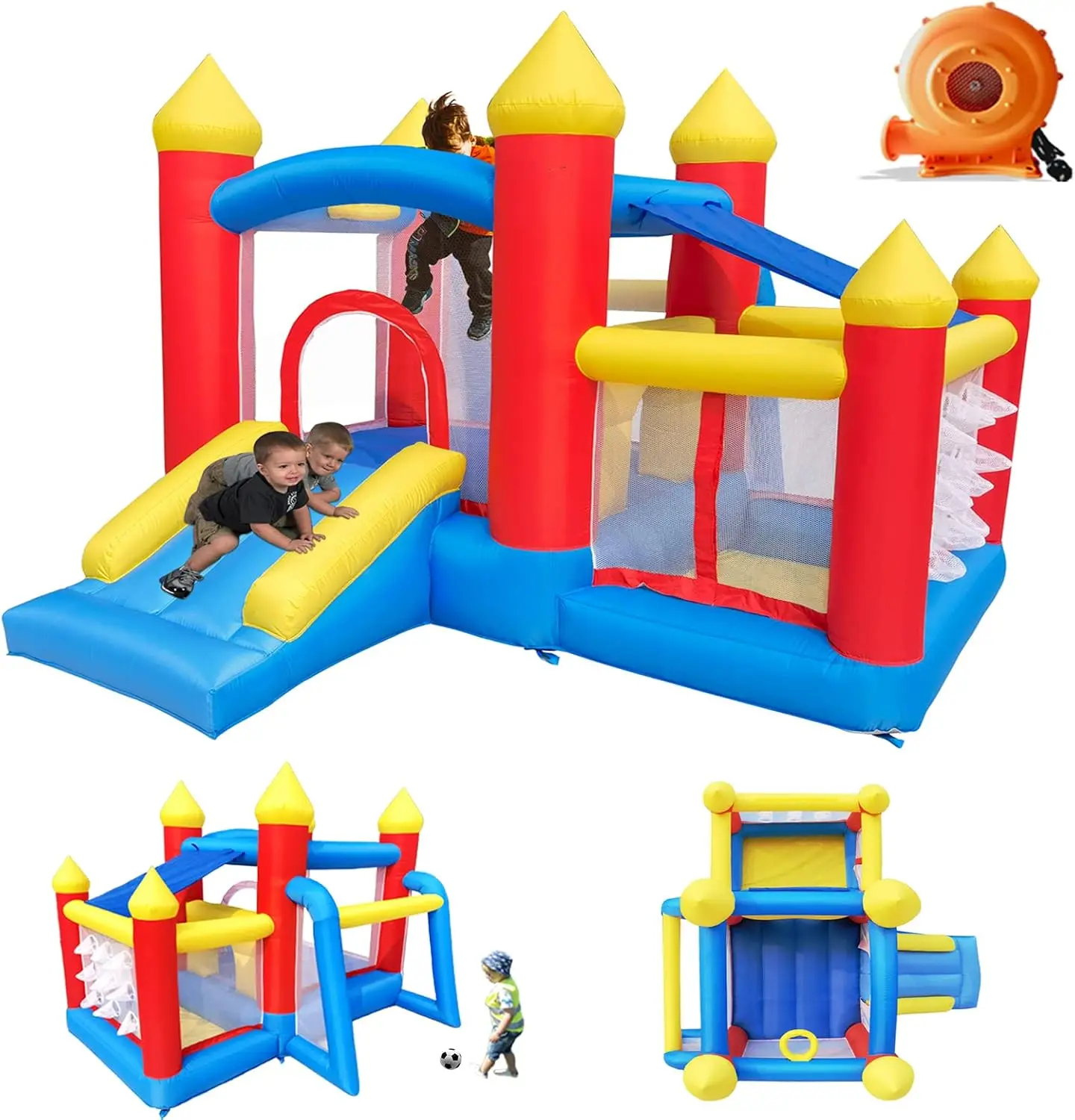 Inflatable Bounce House for Kids 3-6, Toddler Jumper with Slide and Ball Pit Water Pool, - Blower Included