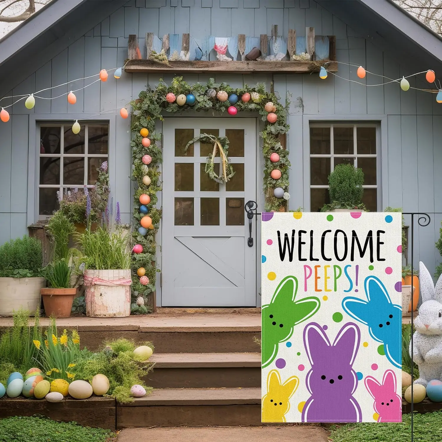Welcome Easter Garden Flag | Double Sided Vertical 12×18 Inch Bunny Banners | Spring Yard Outdoor Farmhouse Decoration MMZ