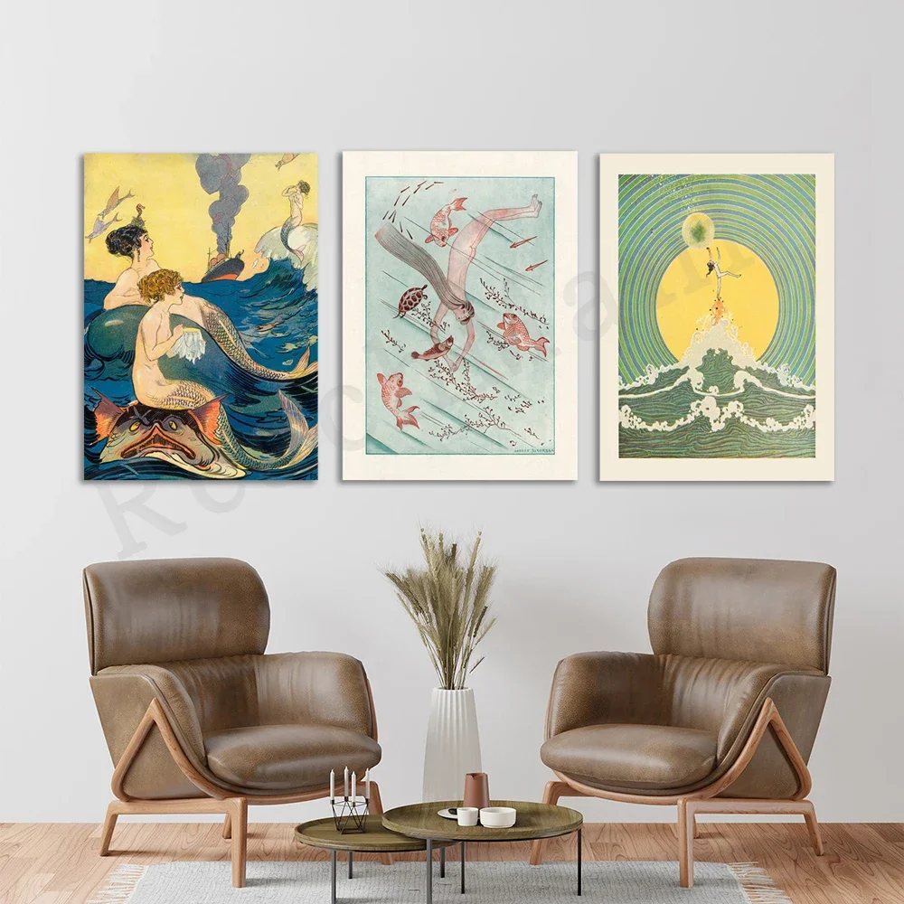 الوصول إلى القمر، أمواج الشمس المتحركة، أسماك البحر، ملصق سحري غريب الأطوار، امرأة حورية البحر الرائعة والغوص تحت الماء #2