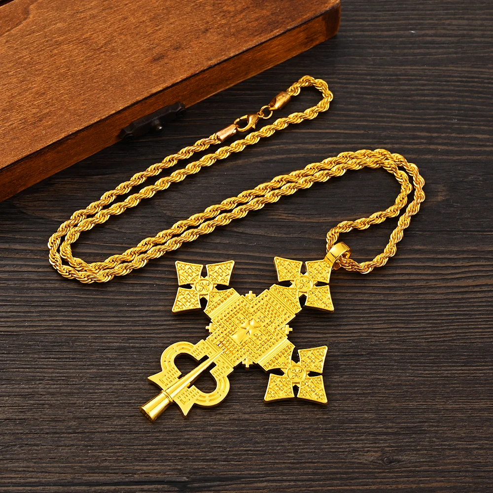 African Cross Necklace Earrings Ring Jewelry Sets Gold Color Ethiopian Eritrean Holiday Party Ornaments image 3