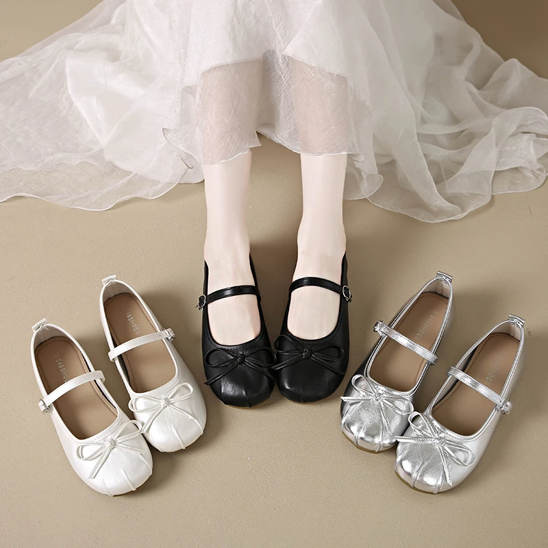 

Новинка 2025 года, высококачественные простые элегантные туфли с прямым поясом, круглым носком и неглубоким носком, новые летние нескользящие туфли на плоской подошве