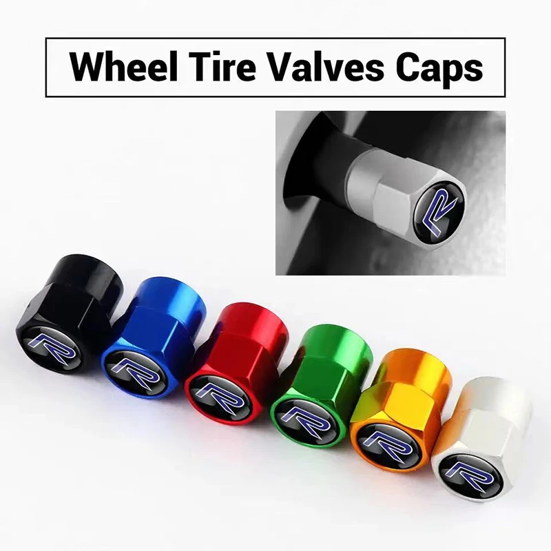 4Pcs/Set Metal R Design Badges Car Wheel Tire Valve Caps Cover For xc60 v60 s60 v40 v50 s40 s80 c30 xc40 xc70 Auto Accessories