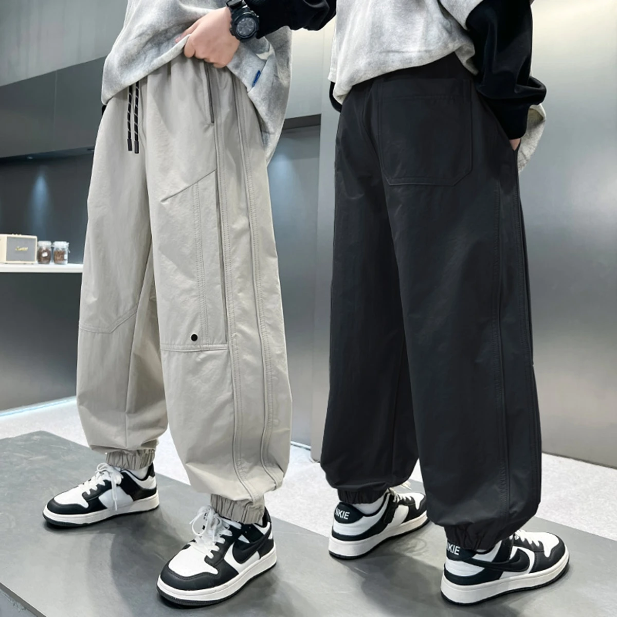 Cool Spring Summer Men Casual Cargo Pants Pockets Black Loose Out Door Elasticity Sports Oversize High Street Pants Males