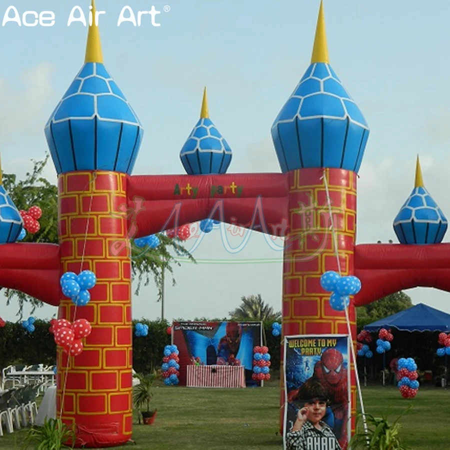 Spectacular Building Wall Bouncy Castle Arch Symmetrical Three Inflatable Arched Entrance for Large Birthday Party or Decoration