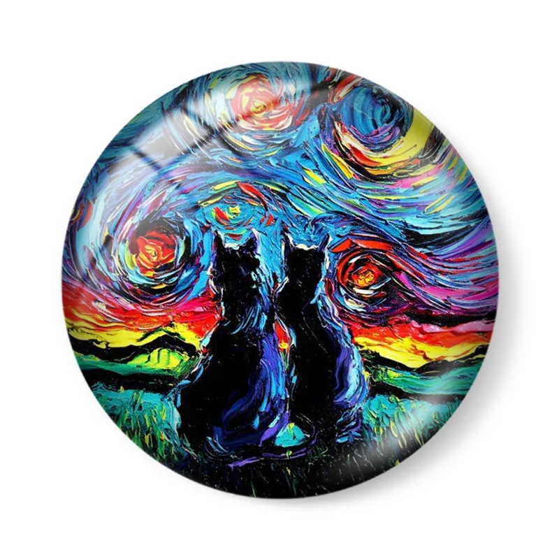 Cat Art - Starry Night animal feline print Abstract painting 12-30mmRound photo glass cabochon demo flat back Making findings