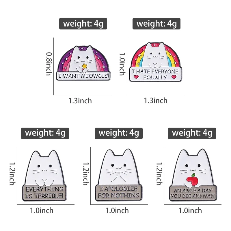 Cute Rainbow Cat Enamel Pins Custom Funny Kitten Phrase I HATE EVERYONE EQUALLY Brooches Clothes Lapel Badge Jewelry Accessories