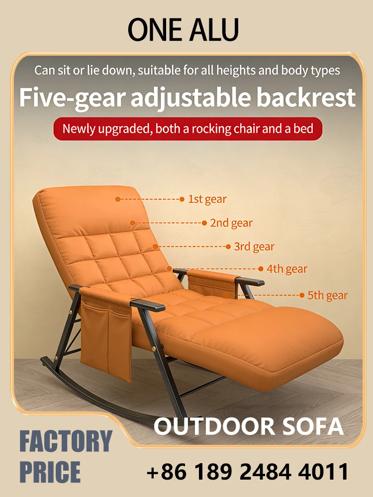 Waterproof Rocking Lounge Chair - Ultimate Outdoor/Indoor Relaxation Easy-Clean Tech Fabric, Reclining Backrest, Removable Cover