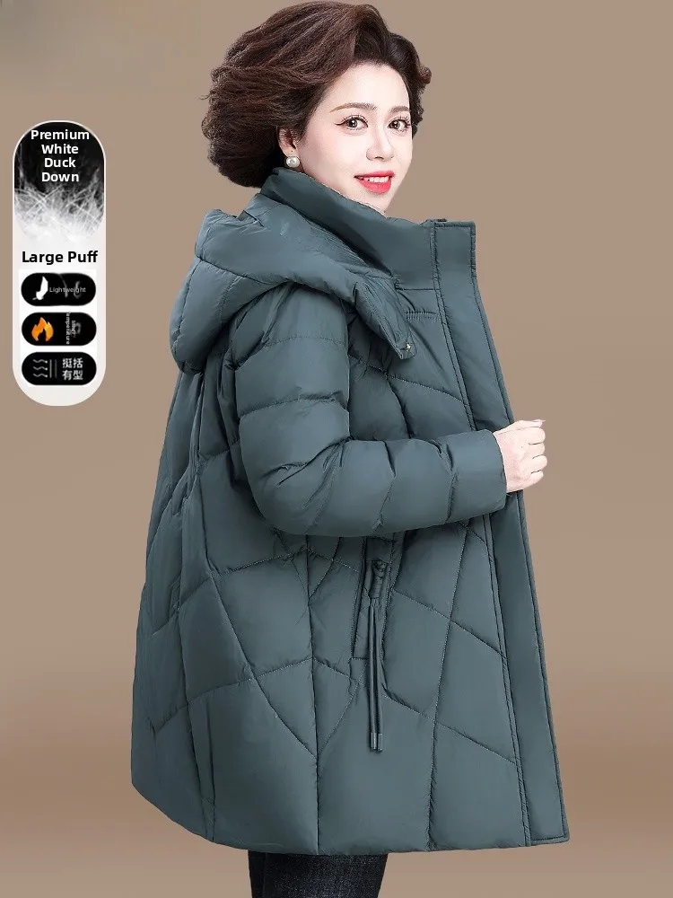 

Утепленное зимнее пальто для женщин среднего и старшего возраста, длинное, модное, из полиэфирного волокна, на молнии, с карманами.