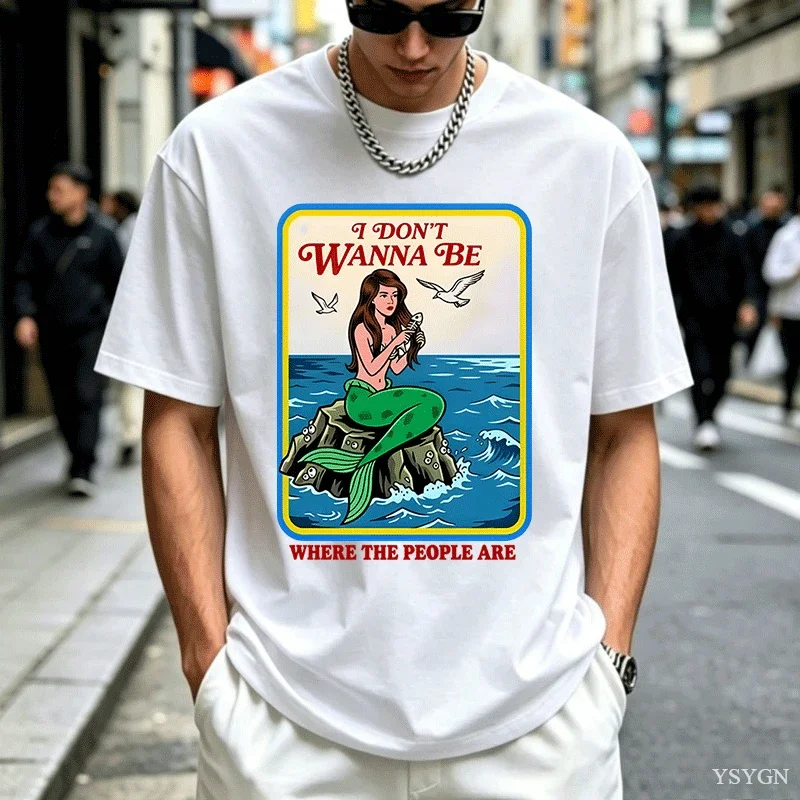 I Don't Wanna Be Where The People Are T Shirt Ocean Lover T-Shirt Beach Aesthetic Tee Men Short Sleeve Round Neck Tshirts Tops
