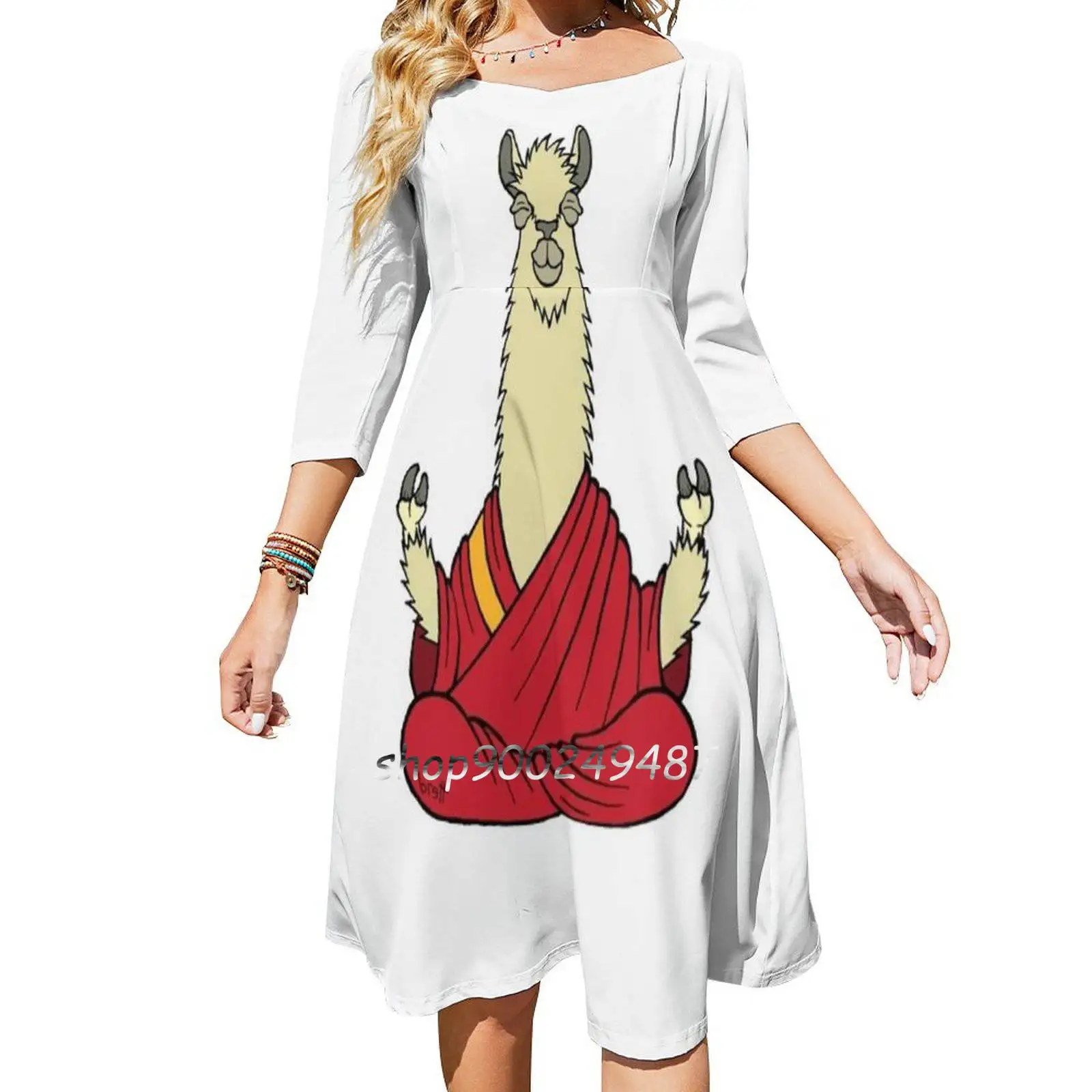 Dali Llama Square Neck Dress Sweet Summer Dress Women Elegant Halter Print Dress Dali Lama Dali Llama Llama Alpaca Buddha