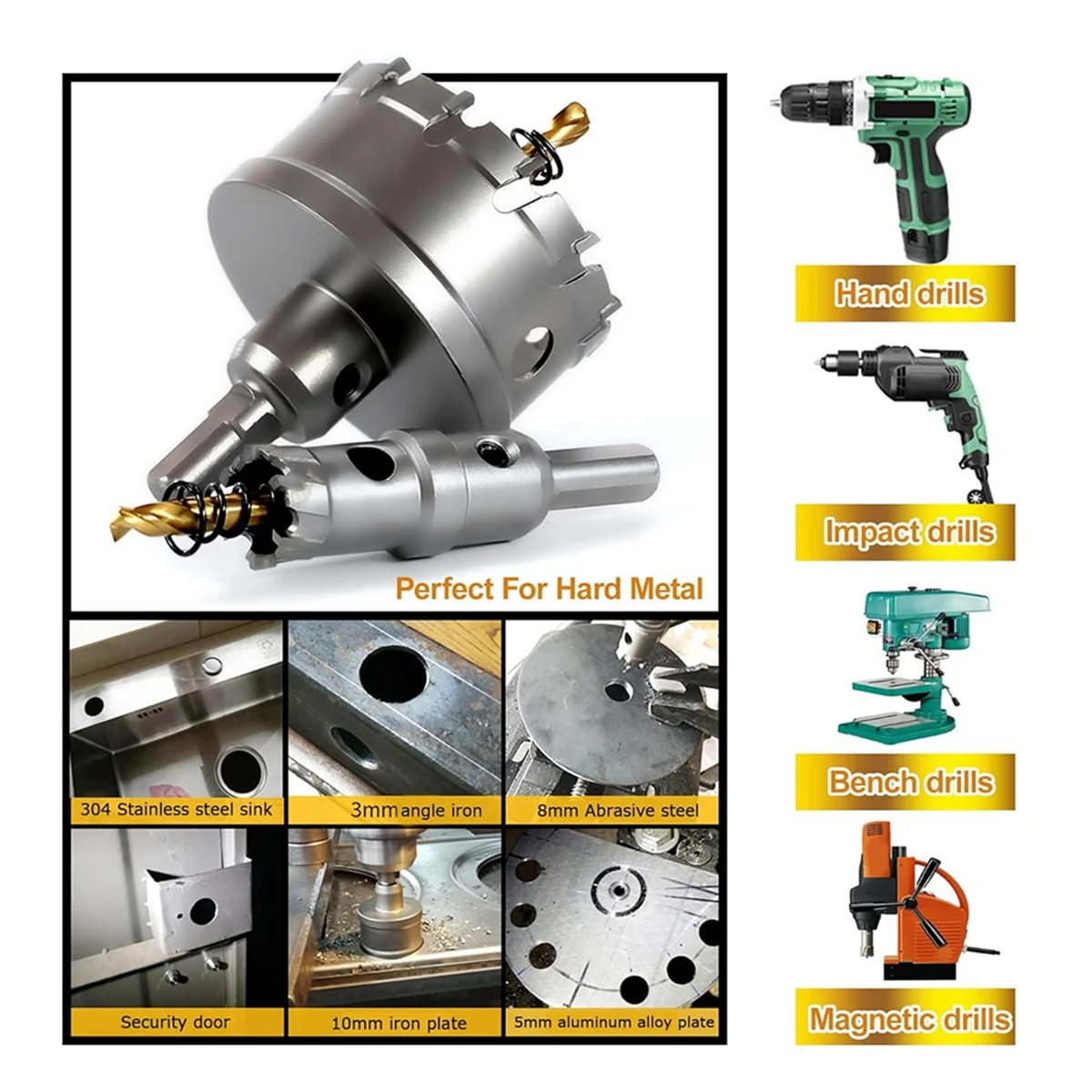2025+ Hole Saw Set for Hard Metal,2-3/8 Inch Tipped Hole Saw Cutter with Titanium Plated Pilot Drill Bit